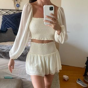 Blue life two piece cropped skirt/short and shirt set